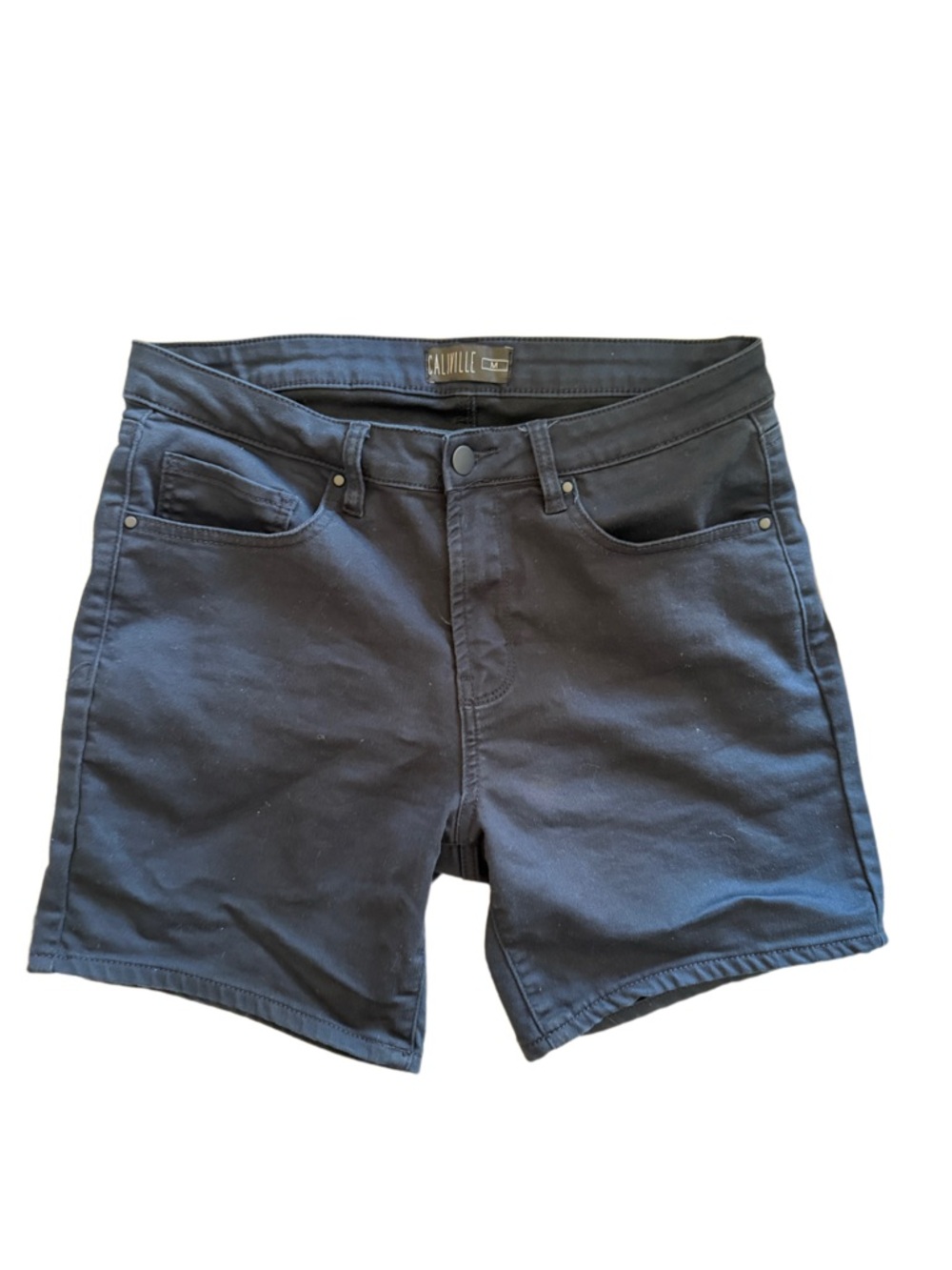 Caliville mid-Rise long Bermuda stretch cotton  jean shorts navy blue sz m women